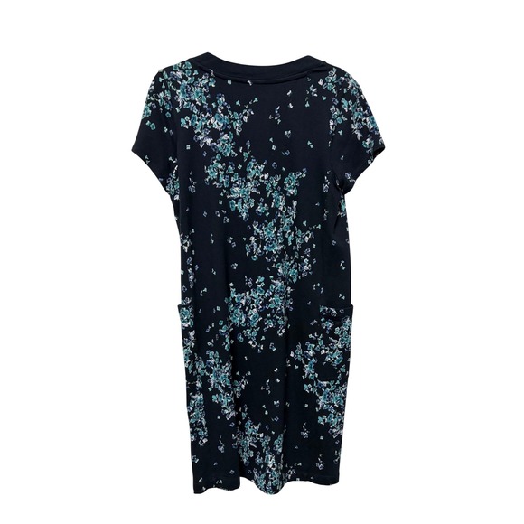 J.Jill Fit Navy Blue Teal Floral French Terry V-Neck Pocket Dress Small Tall - Picture 2 of 5